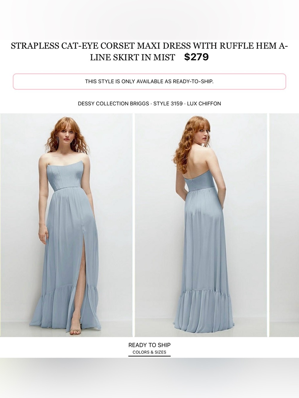 ALFRED SUNG Strapless Corset Maxi Gown in Mist Blue